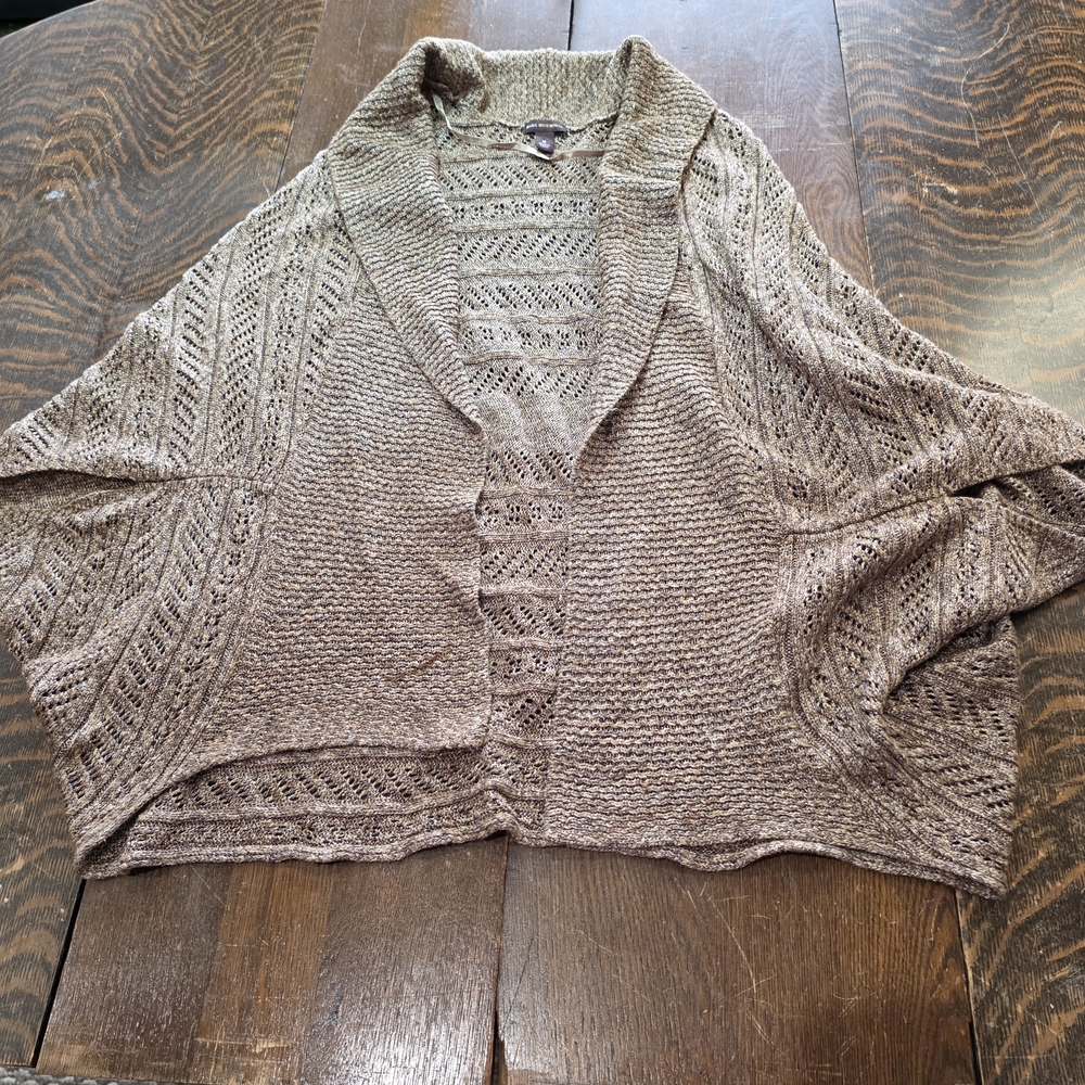 Dana Buchman brown knitted cardigan shawl collar textured openwork pattern M